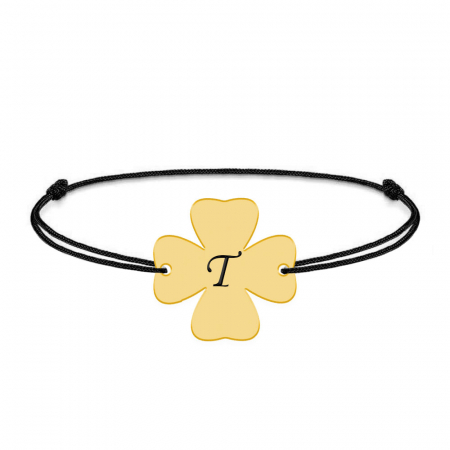 Bratari personalizate - Clover - Bratara personalizata snur initiala - trifoi argint 925 placat cu aur galben 24K