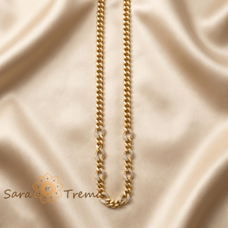 Coliere si lantisoare - Colier Puterea Eleganței – Colier placat cu aur 14K tip Cuban cu cristale zirconia