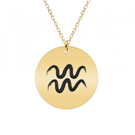 Bijuterii placate cu aur - Colier argint 925 placat cu aur galben 24K personalizat cu semn zodiacal Varsator