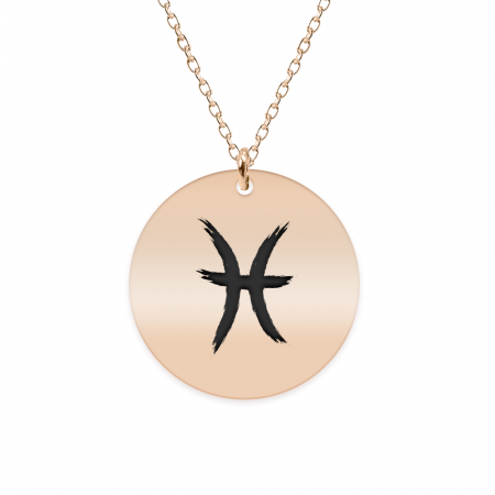 Bijuterii placate cu aur - Colier argint 925 placat cu aur Roz personalizat cu semn zodiacal Pesti