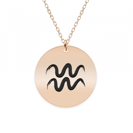 Bijuterii placate cu aur - Colier argint 925 placat cu aur Roz personalizat cu semn zodiacal Varsator