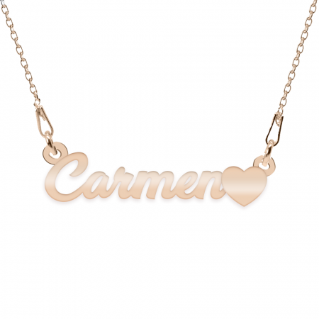 Lantisoare cu nume - Colier Argint Placat cu Aur Roz, Inimioara, Nume Carmen, BijouxMAG, 45 cm