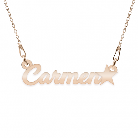 Lantisoare cu nume - Colier Argint Placat cu Aur Roz, Steluta, Nume Carmen, BijouxMAG, 45 cm