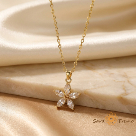 Colier Floare de Lumina – Colier placat cu 3 straturi de aur 14K, zirconia, lant 50 cm + prelungire 6 cm [1]
