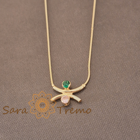 Bijuterii pentru femei - Colier Armonia Serena – placat aur 18K cu zirconia smarald si safir roz, Brazilia, stanta