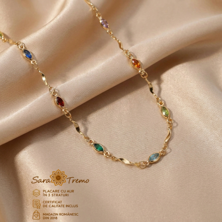 Bijuterii placate cu aur - Colier Aurora Rainbow cu cristale multicolore | SaraTremo