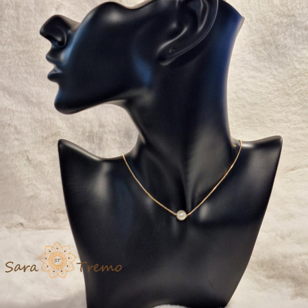 Coliere si lantisoare - Colier placat cu aur, 44 cm – cu pandantiv perlă eco, ștanțat, design simplu și elegant