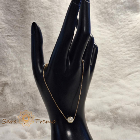 Colier placat cu aur, 44 cm – cu pandantiv perlă eco, ștanțat, design simplu și elegant [5]