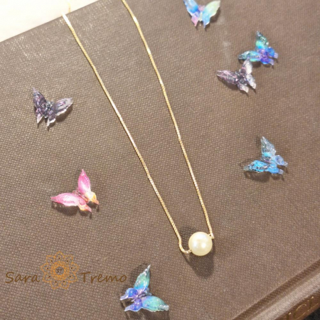 Colier placat cu aur, 44 cm – cu pandantiv perlă eco, ștanțat, design simplu și elegant [1]