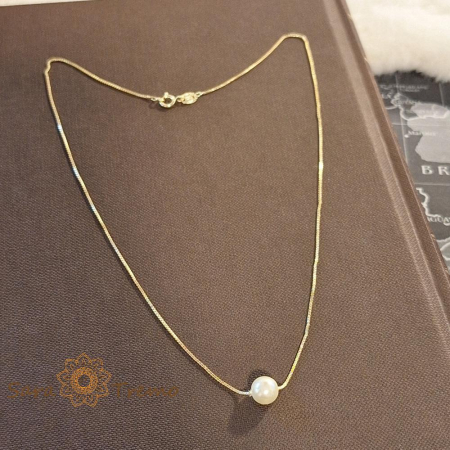 Colier placat cu aur, 44 cm – cu pandantiv perlă eco, ștanțat, design simplu și elegant [3]