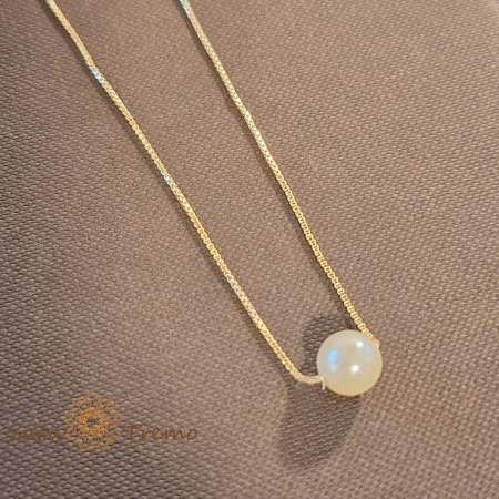 Colier placat cu aur, 44 cm – cu pandantiv perlă eco, ștanțat, design simplu și elegant [2]