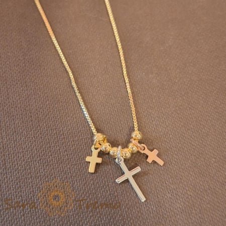 Colier cu 3 cruciulite incluse Sfanta Treime - reglabil 42-48 cm [0]