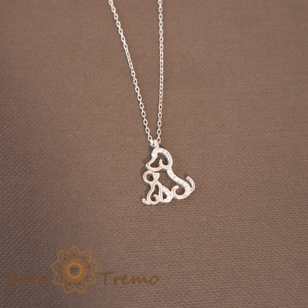 Colier din argint cu câini loiali și cristale zirconia fațetate [0]