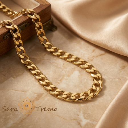 Coliere si lantisoare - Colier Forta Clasica – Lant unisex placat cu aur 14K tip Cuban 8 mm
