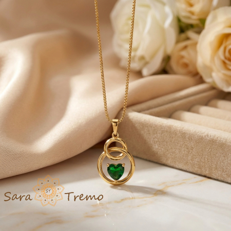Colier Inima Smaraldului – Colier placat cu aur cu pandantiv inimă verde [1]