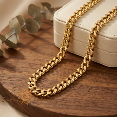 Coliere si lantisoare - Colier Puterea Regala – Lant unisex placat cu aur 14K tip Cuban 7 mm