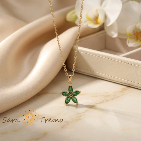 Colier Floarea Smaraldului – Colier placat cu aur 14K cu cristale verzi [1]