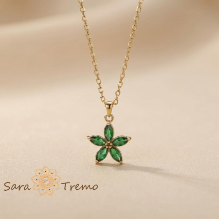 Coliere si lantisoare - Colier Floarea Smaraldului – Colier placat cu aur 14K cu cristale verzi