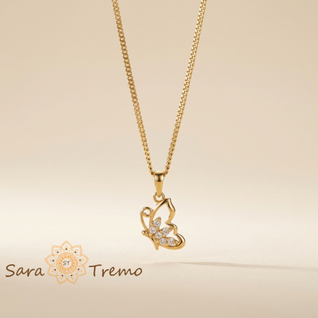 Coliere si lantisoare - Colier Fluturele Luminii – Colier placat cu aur 14K cu zirconia albe
