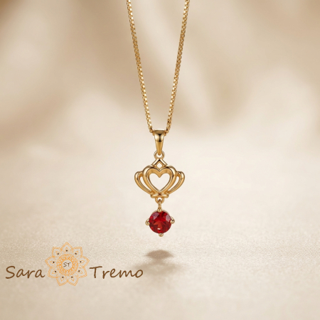 Coliere si lantisoare - Colier Inima Regala – Colier placat cu aur 14K cu cristal rosu
