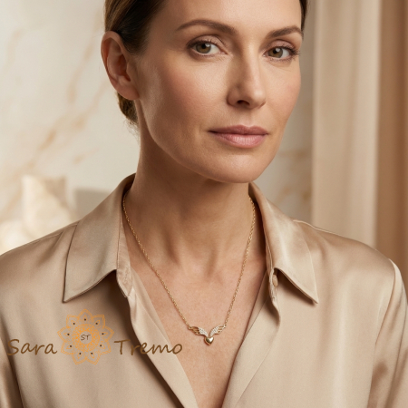 Colier Aripile Iubirii – Colier placat cu aur cu inimă și aripi [2]