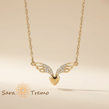 Bijuterii placate cu aur - Colier Aripile Iubirii – Colier placat cu aur cu inimă și aripi