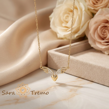 Colier Aripile Iubirii – Colier placat cu aur cu inimă și aripi [1]