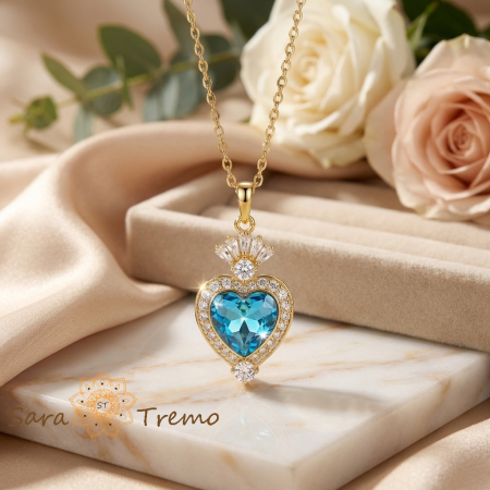 Colier Inima Cerului Regal – Colier placat cu aur cu pandantiv inimă albastră [1]