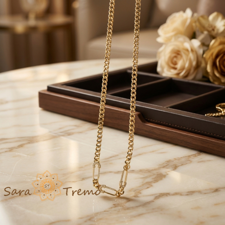 Colier Eleganța Imperiale – Colier placat cu aur tip Cuban cu elemente zirconia [1]