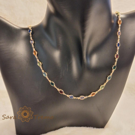 Colier placat cu aur, ștanțat – 48 cm, cu cristale zirconia multicolore, ușor de asortat [6]