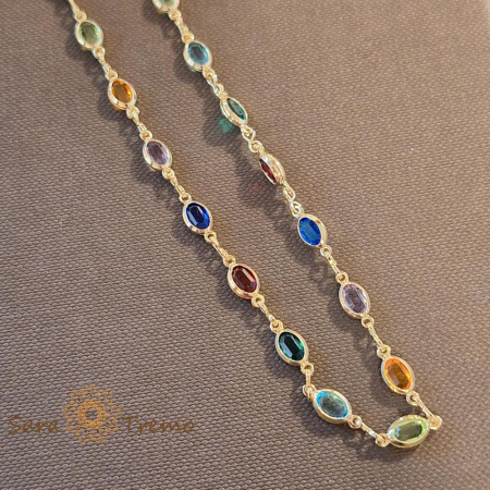 Colier placat cu aur, ștanțat – 48 cm, cu cristale zirconia multicolore, ușor de asortat [0]