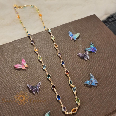 Colier placat cu aur, ștanțat – 48 cm, cu cristale zirconia multicolore, ușor de asortat [4]