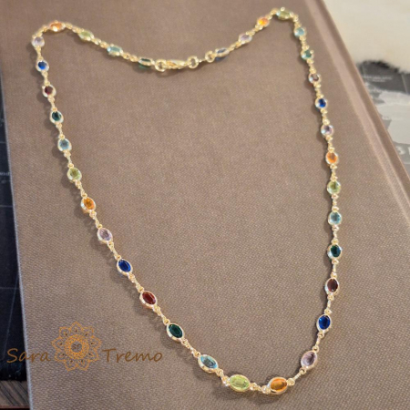 Colier placat cu aur, ștanțat – 48 cm, cu cristale zirconia multicolore, ușor de asortat [1]