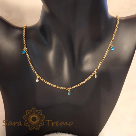 Colier placat cu aur Colour Drops - bijuterie rafinata si eleganta cu pietre stralucitoare in forma de picaturi de apa [4]