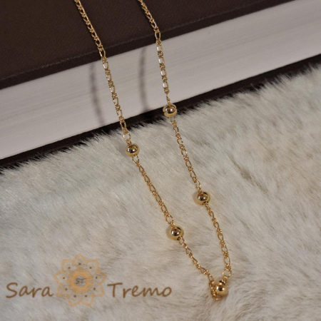 Lant placat cu aur Gold Pearls - Model elegant cu bilute asemanatoare perlelor, 45cm [2]