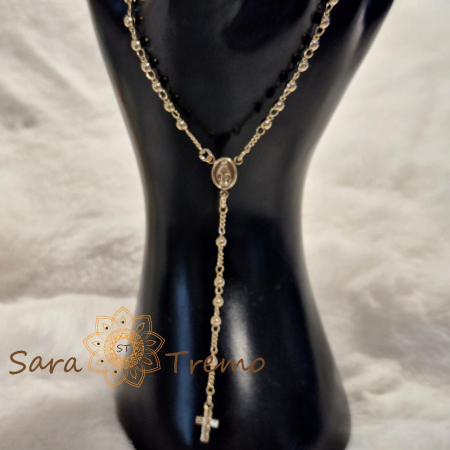 Colier placat cu aur – perle aurii și cruciuliță cu cristale [5]