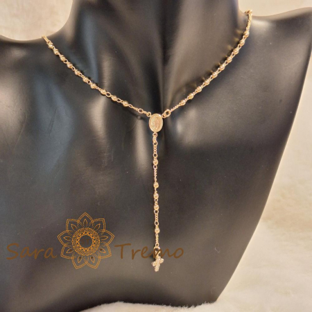 Colier placat cu aur – perle aurii și cruciuliță cu cristale [7]