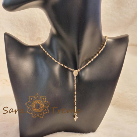 Colier placat cu aur – perle aurii și cruciuliță cu cristale [6]