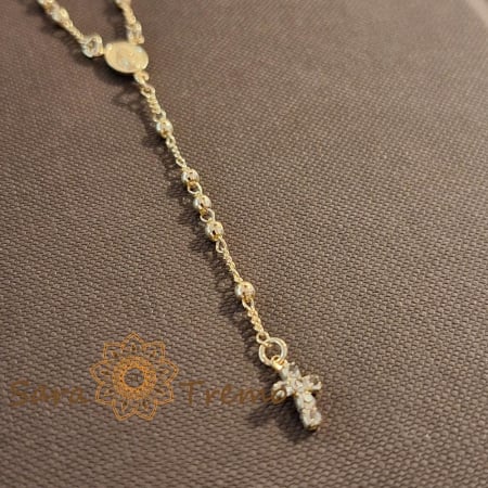 Colier placat cu aur – perle aurii și cruciuliță cu cristale [3]