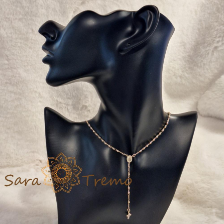 Colier placat cu aur – perle aurii și cruciuliță cu cristale [1]