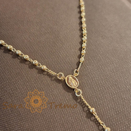 Colier placat cu aur – perle aurii și cruciuliță cu cristale [4]