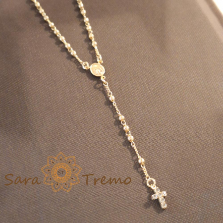 Colier placat cu aur – perle aurii și cruciuliță cu cristale [0]