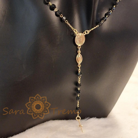 Colier placat cu aur, ștanțat – perle eco negre și cruciuliță decorativă, 50 cm [9]