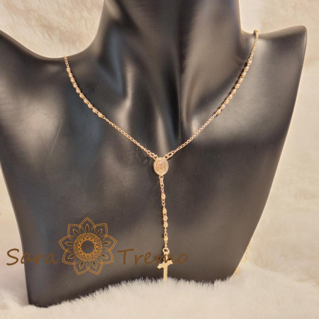 Colier placat cu aur – perle aurii și cruciuliță pe lanț decorativ [5]