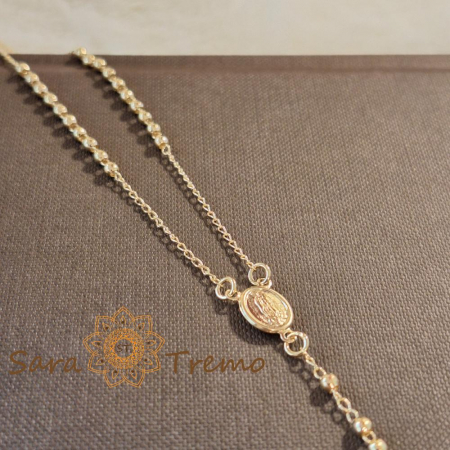 Colier placat cu aur – perle aurii și cruciuliță pe lanț decorativ [4]