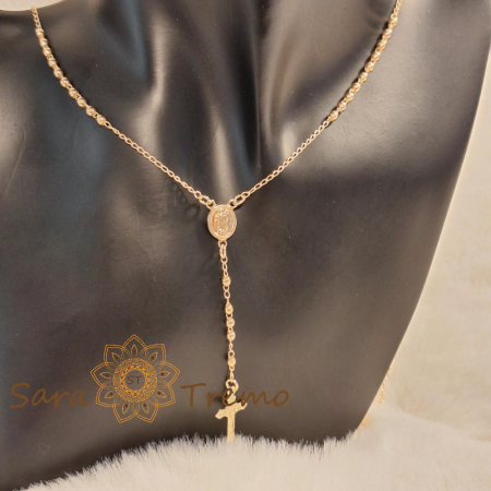 Colier placat cu aur – perle aurii și cruciuliță pe lanț decorativ [6]