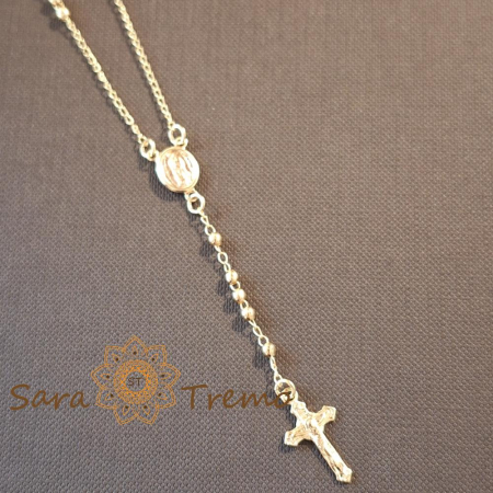 Colier placat cu aur – perle aurii și cruciuliță pe lanț decorativ [0]