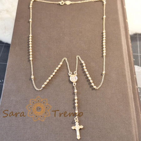 Colier placat cu aur – perle aurii și cruciuliță pe lanț decorativ [2]