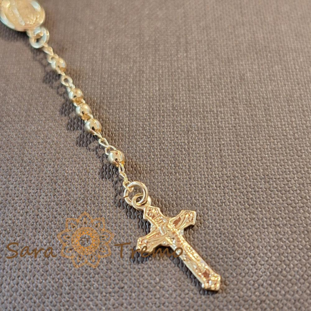 Colier placat cu aur – perle aurii și cruciuliță pe lanț decorativ [3]