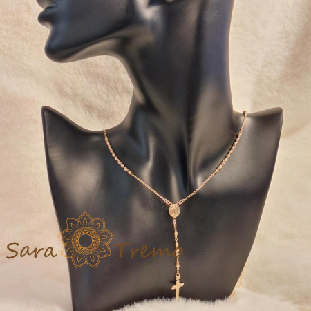 Colier placat cu aur – perle aurii și cruciuliță pe lanț decorativ [1]